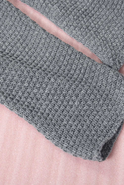 Henley Button Placket Side Slit Drop Shoulder Pullover Knit Sweater